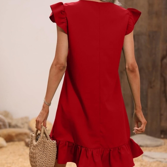 Red Ruffle-Hem Dress - Picture 2 of 3